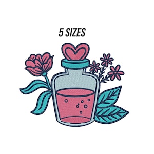 Floral Perfume Bottle Embroidery, Floral Perfume Embroidery digital, Flower Embroidery Design, Floral Bottle Machine Embroidery, 5 Sizes