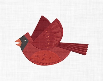 Northern Cardinal - Machine Embroidery Design, Flying Red Cardinal Embroidery Pattern, Cardinal Bird Embroidery Design - 5 Sizes