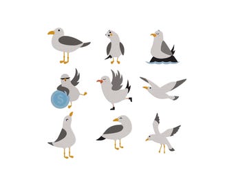 Cute Seagull Embroidery Design, Seagull Flying Embroidery Design, Seagulls Bundle Embroidery,  Machine Embroidery Design, Bird Design,6Sizes