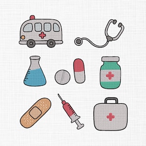 First aid Kit Embroidery design Design Hospital set Embroidery Design Nurse Embroidery Design Medical Embroidery Stethoscope Embroidery