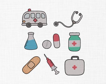 First aid Kit Embroidery design Design Hospital set Embroidery Design Nurse Embroidery Design Medical Embroidery Stethoscope Embroidery