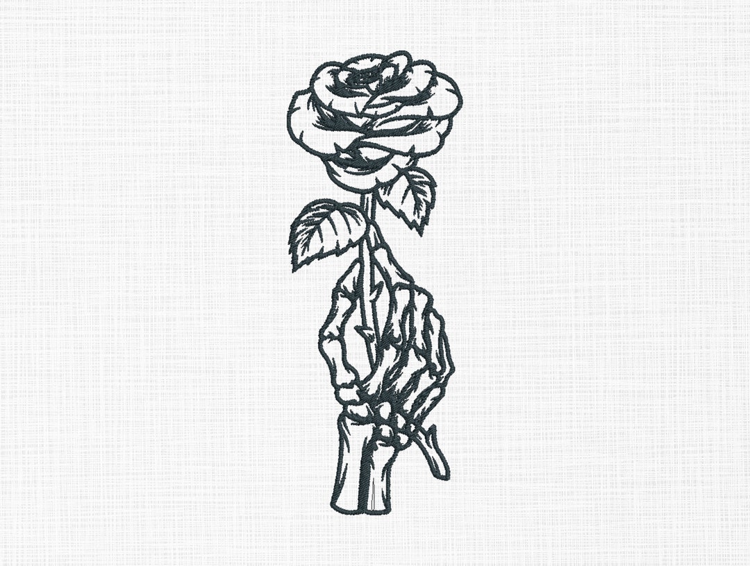 Rose in Skeleton Hand Embroidery Design Flower in Skeleton Hand Line ...