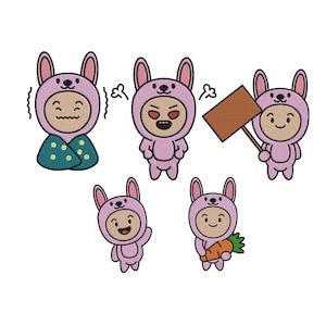 Teenieping Embroidery Design, Kawaii Bunny Bundle Princess Embroidery, Bunny Embroidery, Cartoon Embroidery, Rabbit Embroidery, 5 Sizes