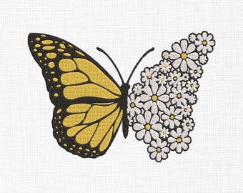 Butterfly embroidery design Daisy flower embroidery design Floral Butterfly embroidery design Machine embroidery 5 sizes digital download