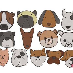 Dogs Bundle Embroidery, Animal Embroidery Files, Cartoon Dog Breeds Embroidery, Pet Embroidery, Dogs Head Embroidery, Dog Face files,5 Sizes