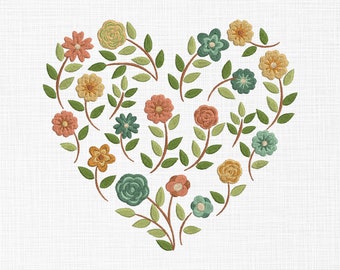 Floral Heart Embroidery Design Heart Made with Flowers Embroidery Design Heart Embroidery Machine Embroidery Design 5 Sizes Download