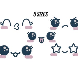 Cute Kawaii Cats Bundle Embroidery Design, Cute Smile Machine Embroidery, Angry Face Embroidery, Sad Cat Design Cartoon Faces Design 5 Sizes