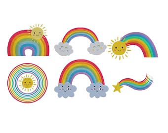 Cute Rainbow Bundle Machine Embroidery, Cloud Rainbow File, Sun Rainbow Embroidery, Sky Embroidery, Rain Embroidery, Star Rainbow, 6 Sizes