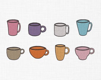 Cups Bundle embroidery design Cups embroidery design Cup set embroidery design Coffee Cup Machine embroidery 5 sizes download