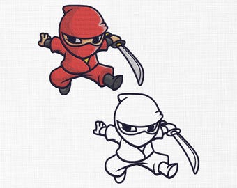 Ninja Embroidery Design - Ninja Fighter Holding Katana Sword Design Files - Ninja Kids Mascot Machine Embroidery Design Files - 6 Sizes