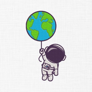 Baby Astronaut Stickdatei Astronaut mit Erde Stickdatei Astronaut Stickdateien Maschinenstickerei 5 Größen Download