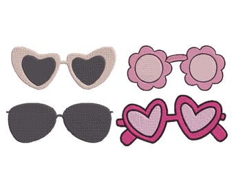 Glasses Bundle Machine Embroidery,  Glasses Embroidery, Summer Embroidery Design, Sun glasses Embroidery Files, Heart Glasses, 6 Sizes