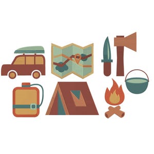 Camping Embroidery Design, Camping Travel Icon Machine Embroidery File, Campfire  Embroidery,   Camping Outdoor Nature Embroidery, 5 Sizes