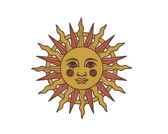 Medieval Sun Machine Embroidery, Sun Embroidery Files, Celestial Sun Embroidery File, Boho Sun Face Machine Embroidery, Sky Emb, 5 Sizes