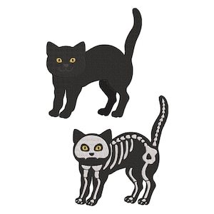 Spooky Cats Embroidery Design - Cats Bundle Design Files - Spooky Cat Skeleton Embroidery - Mini Cat Machine Embroidery Design Files 6 Sizes