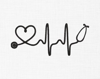 Stethoscope Embroidery Design Heart Beat Waves Embroidery Design Health Care Machine Embroidery 5 Sizes Digital Download