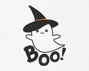 Boo Ghost with Witch Hat embroidery Design Boo Ghost Embroidery Design Cute Ghost Embroidery Halloween Embroidery files 5 Sizes Download