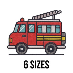 Firetruck Embroidery Design - Fire Truck Embroidery Files - Firefighter Embroidery - Mini Firetruck Machine Embroidery Design Files -6 Sizes