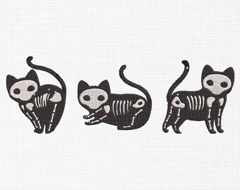 Bundle of Skeleton Cats Embroidery Design Skeleton Cat Embroidery Design Silhouette Halloween Embroidery Design Machine Embroidery 5 Sizes