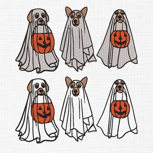 Dogs Pumpkin Bundle Embroidery Design Halloween Embroidery Design Ghost Dog Embroidery Design Machine Embroidery 5 sizes Digital Download
