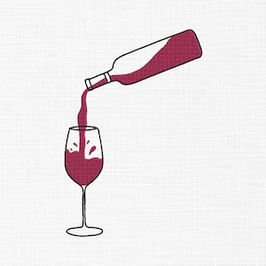 Wine with Glass Embroidery Design Wine Embroidery Design Wine Lover Embroidery Design Machine Embroidery Pattern 5 Sizes Digital Download