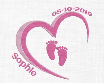 Plantilla de corazón para anuncio de nacimiento de recién nacido - Diseño de bordado - Estadísticas de nacimiento de bebé - DESCARGA INSTANTÁNEA - Diseño de bordado a máquina - 4 tamaños
