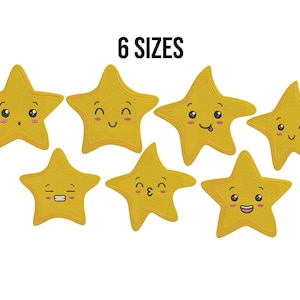 Star Bundle Embroidery Design, Star with Happy Face Machine Embroidery, Sky Embroidery Files, Emoji Star Embroidery, 6 Sizes
