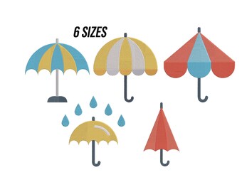 Set of Umbrellas Embroidery Designs, Mini Umbrella Design Files, Umbrella Silhouette Machine Embroidery  Files, Colorful Umbrella 6 Sizes
