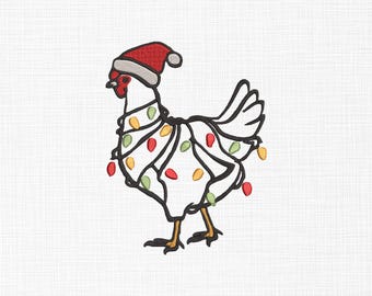 Diseño de bordado de pollo navideño Iluminación navideña Bordado de pollo Bordado navideño Máquina de bordado 5 tamaños Descarga digital