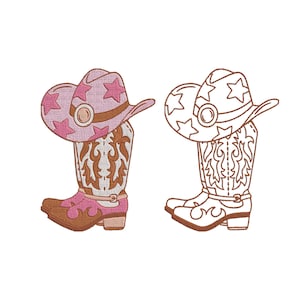 Cowboy Embroidery Design - Cowgirl Design Files - Cowboy Boots and Hat Embroidery - Cowgirl Boots and Hat Machine Embroidery Designs-5 Sizes