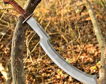 Hand Forged Khopesh Machete: 20" Leaf Spring Steel Blade