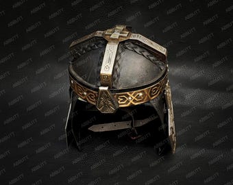Wearable Gimli Helmet Replica: Lord of the Rings Dwarven Costume, Display Stand Included