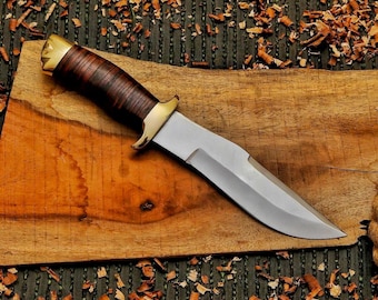 Handgemaakt D2 Steel Bowie-jachtmes met leren schede