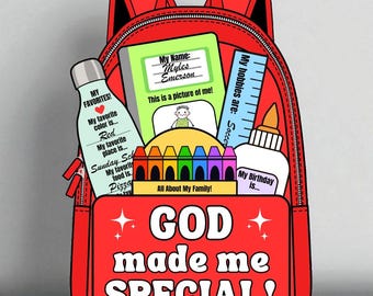 Dieu m'a créé spécial. Bricolage biblique pour la rentrée scolaire, bricolage « À propos de moi », activité chrétienne à imprimer, leçon d'école du dimanche, bricolage pour le premier jour d'école.