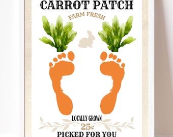 Easter Printable, Spring Handprint Art, Spring Crafts, Easter Crafts, Carrot Footprint Art, Easter Crafts for Kids, Spring Crafts for Kids