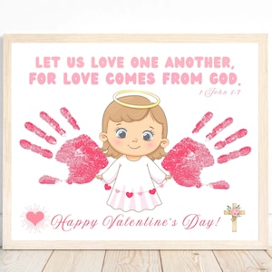 Valentines Day Handprint Art, Angel Christian Craft, Preschool Bible Craft, Sunday School, Kids Toddler Handprint Craft, Bible Verse Craft