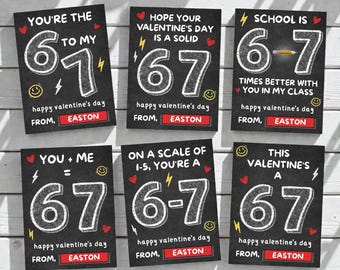 67 Valentine's Day Cards 6-7 Valentines for Kids Tweens Teens Classroom Valentine Cards Slang Meme Valentine's Cards Valentine Tags Editable