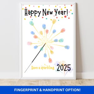 New Years Handprint Art, New Year's Eve Kids Printable Craft, New Years Decor, Kids Toddlers Baby New Years Crafts, New Years Eve Activity