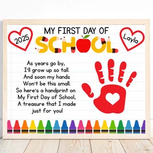BEWERKBARE eerste schooldag gedicht handafdruk ambacht, kleuterschool kleuterschool handafdruk kunstactiviteit, kinderhandafdruk 1e schooldag gedicht