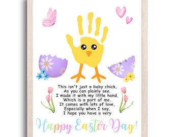 Easter Crafts for Kids, Daycare Preschool Kindergarten Classroom Easter Activity, Easter Chick Craft, Easter Printable, Easter Handprint Art