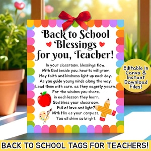 Classroom Blessing Tag, First Day of School Printable, Teacher Blessing Tags, Teacher Prayer, Gift Tags for Teachers, Christian Gift Tags