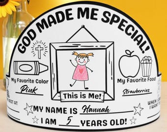 God Made Me Special Crown Coloring Craft Activity, Sunday School Craft, Preschool Back to School Paper Hat, Coloring Printable PreK Daycare