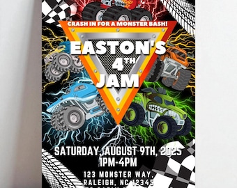 Monster Truck Birthday Invitation, Editable Monster Truck Birthday Invitation Template For Boys, Trucks Birthday Invite Monster Truck Invite