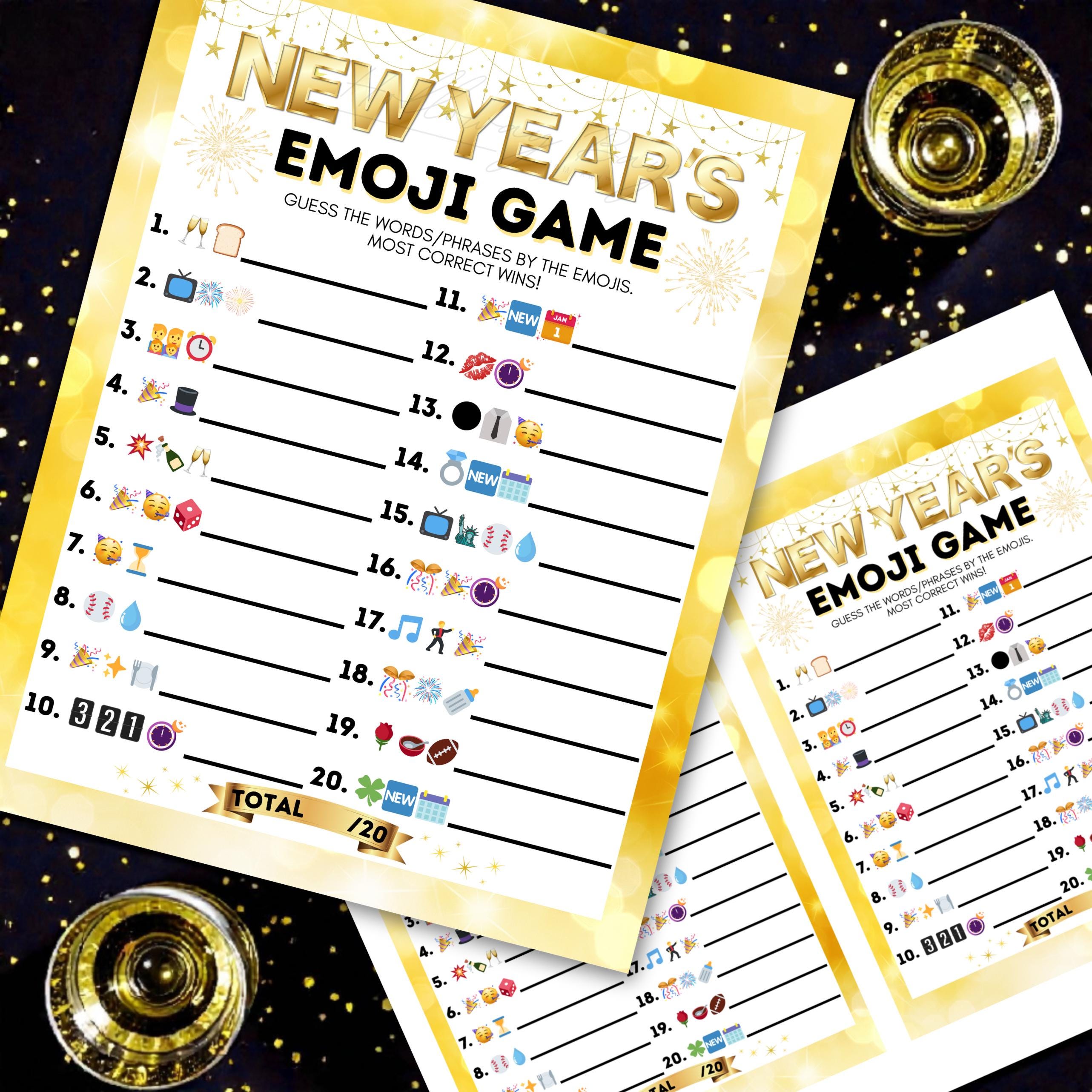 New Year's Eve Game, New Years Emoji Game, Printable New Years