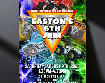 Monster Truck Birthday Invitation, Editable Monster Truck Birthday Invitation Template For Boys, Trucks Birthday Invite Monster Truck Invite