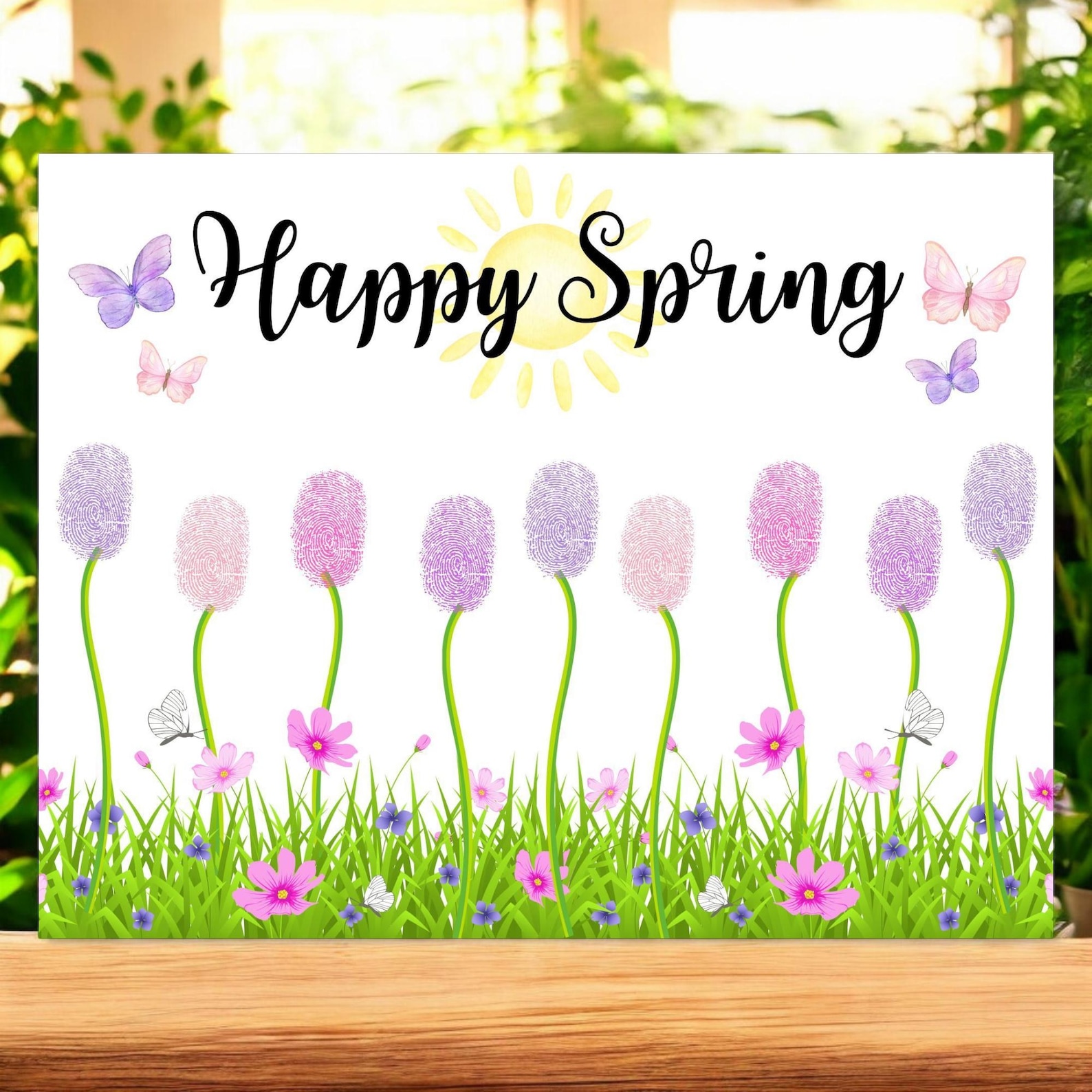 Spring Fingerprint Spring Handprint, Spring Handprint Craft, Kids Spring Craft Activity ...