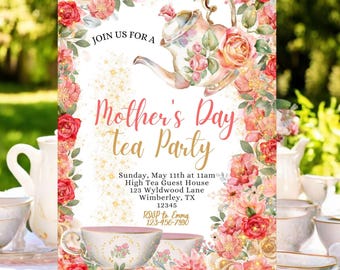 Mothers Day Invitation, Mothers Day Invite, Mothers Day Tea Party Invitation, Mothers Day Flower Invite, High Tea Invite Editable Invitation