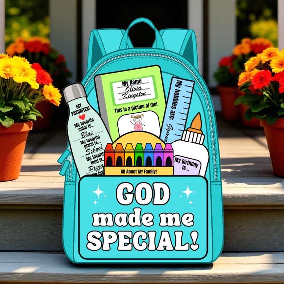 Back to School Craft, God Made Me Special Bible Backpack Craft, Christian Activity Printable, Sunday School Lesson First Day of School Craft