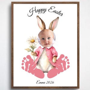 Easter Bunny Footprint Art, Easter Printable, Footprint Craft, Easter Photo Craft, Keepsake Handprint Art, Kids Toddlers Baby First Activity