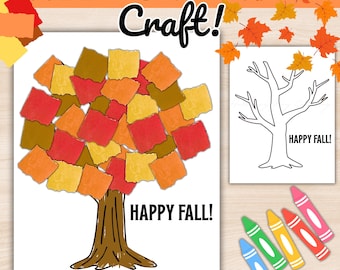 Artisanat d'automne facile pour les enfants, joyeux automne Bonjour activité d'automne garderie préscolaire maternelle préscolaire artisanat d'automne papier déchiré automne imprimable